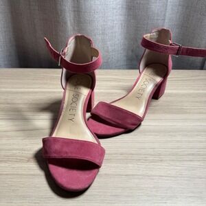 Sole Society Pink‎ Suede Block Heel Ankle Strap Sandals Women's Size 7M 37.5